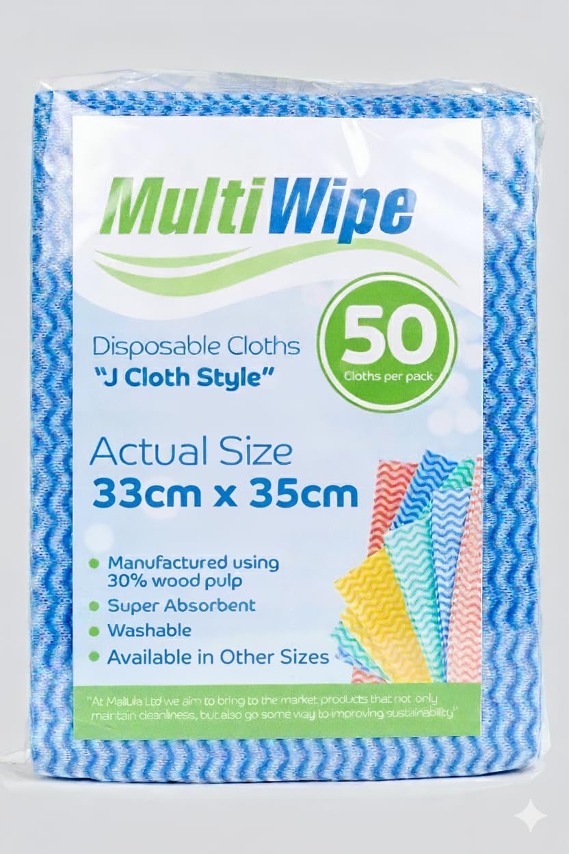 MultiWipe 50 Blue J Cloth Design | 30% Wood Pulp 70% Polyester | 33m x 35cm | Highly Absorbent Single or Multi Use Cleaning Cloth