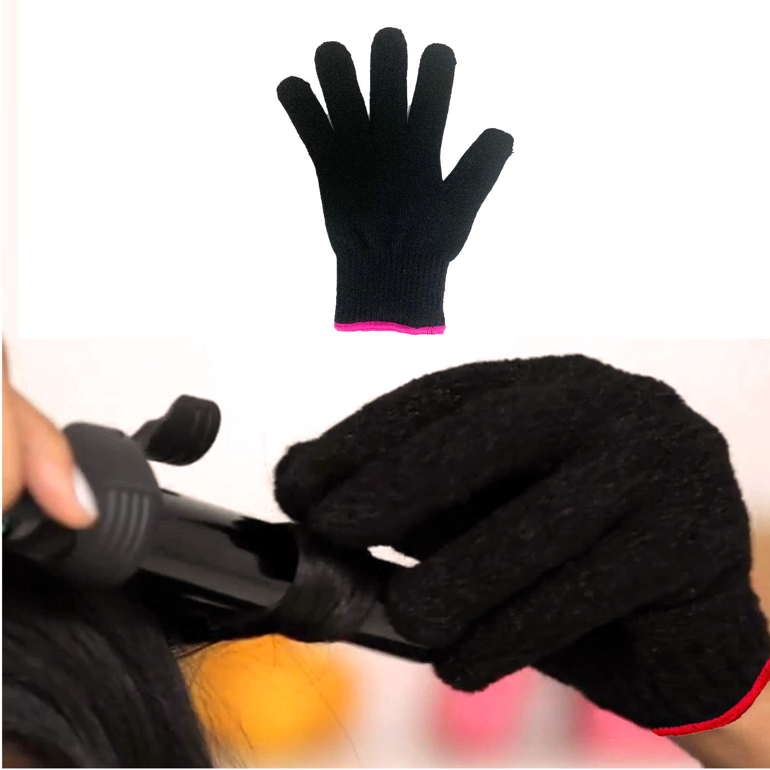 Lessmon Professional Heat Resistant Glove for Hair Styling Heat Blocking for Curling, Flat Iron and Curling Wand Suitable for Left and Right Hands, 1 Piece, Pink Edge: Health & Personal Care