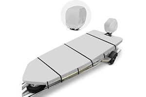 YimSting 1200D Jon Boat Cover 14ft, Waterproof Heavy Duty Boat Covers for Jon Boat, Trailerable Covers with Motor Cover Fit for 14 Foot Jon Boat, Marine Grade Canvas,Gray