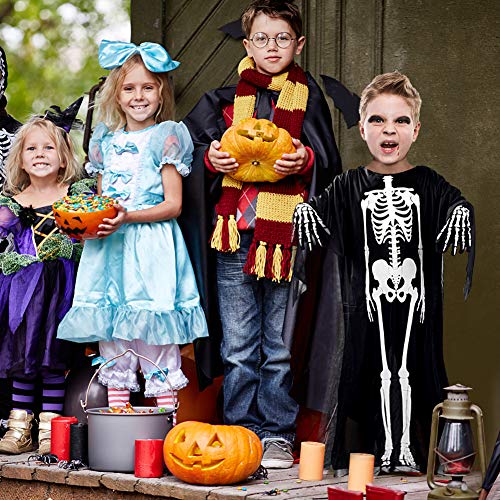 BigOtters Halloween Skeleton Costume, 2PCS Ghost Bones Horror Costume and Skeleton Gloves for Boys Girls Cosplay Child Favor Halloween Dress up Dance Party Black