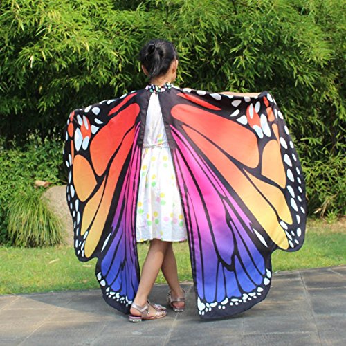 VESNIBA Kid Baby Girl Soft Fabric Butterfly Wings Shawl Scarves Nymph Pixie Poncho Costume Accessory (136x108CM, Hot Pink)