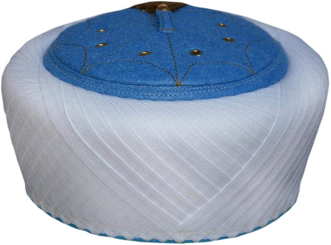 Turkish Islamic Prayer Hat,Velvet Muslim Hat, Turquoise Mens Kufi Cap, Sarik, Skull Cap, Natural