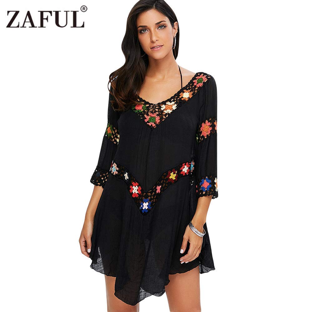Floral Crochet Flounce Beach Dress Tunic Cover Up Bikini