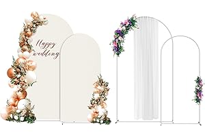 SHINOSKE Metal Arch Backdrop Stand Set of 2 with Cover, (7.2FT+6FT) Wedding Balloon Arch Stand Backdrop Fabrict for Gender Reveal Party,Ceremony Baby Shower Bridal Birthday Decoration Beige
