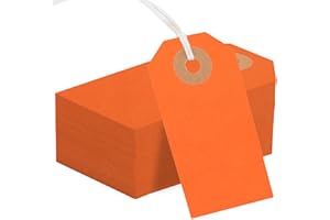 NITELEMN 150PCS Colored Blank Shipping Tag, 2 3/4 x 1 3/8 inches Manila Label Tags with String Reinforced Hole Writable Large Marking Hang Tags with Wire (Orange)