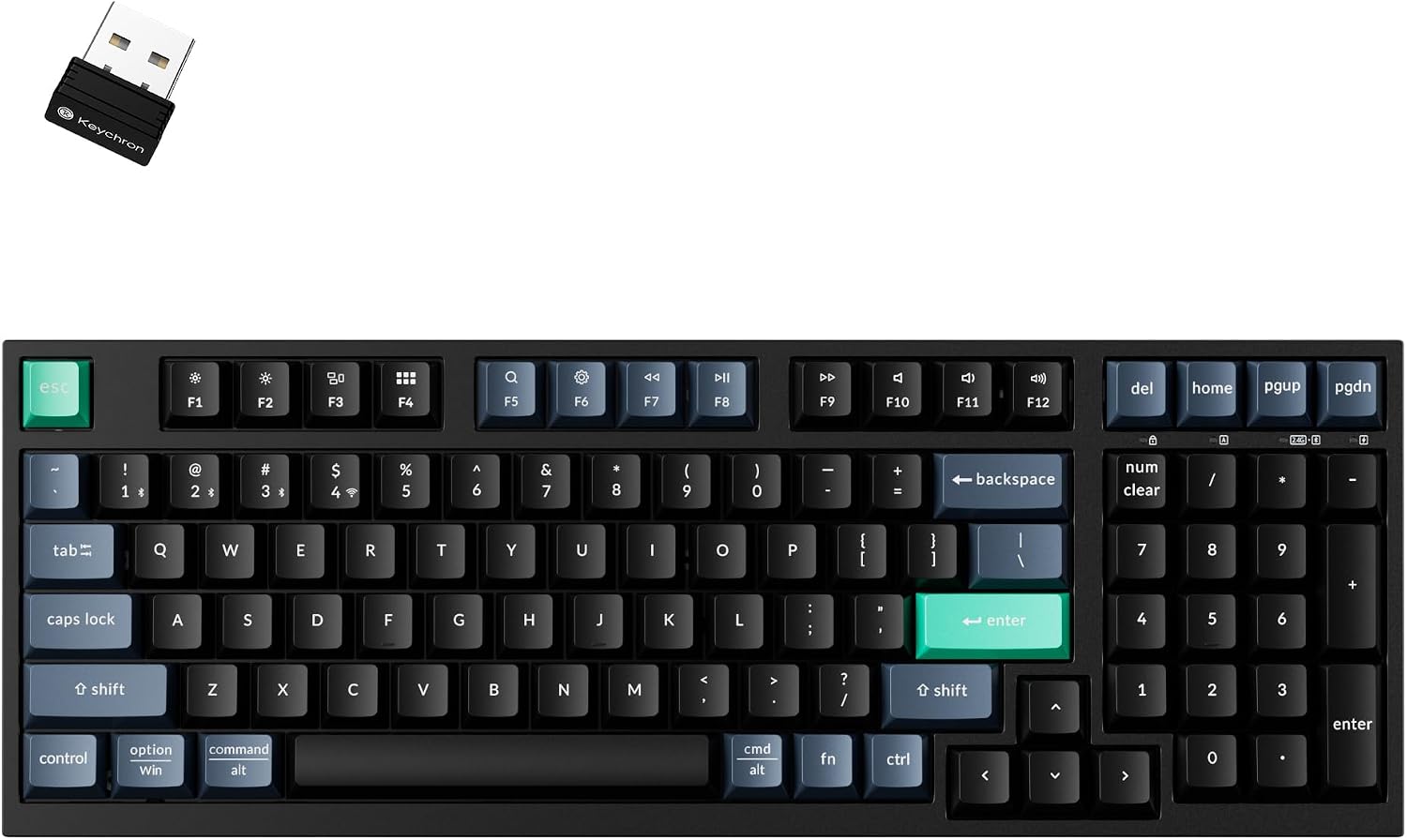 Keychron B35 Wireless Keyboard, 2.4 GHz/Bluetooth 96% Layout Keyboard with Numeric Keypad Silent Typing Launcher Support Ergonomic Angle Compatible with Mac Windows Linux