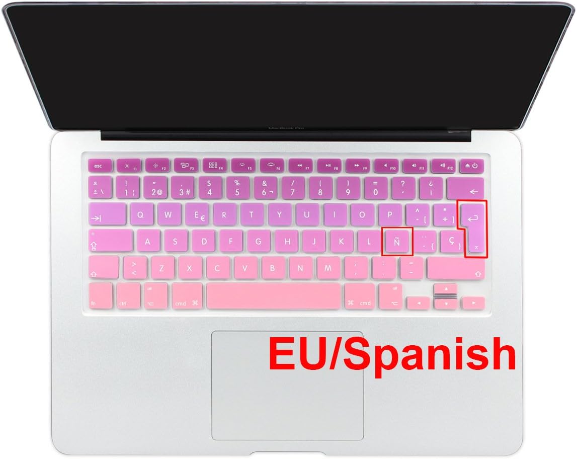 Batianda Spanish ESP Ombre Color Keyboard Cover Protector Waterproof Silicone Skin for Old MacBook Air 13" Mac Pro 13" 15" 17" (with or Without Retina Display) (Pink Gradient)