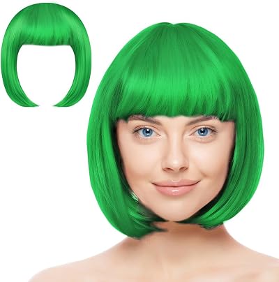 Aomig Short Bob Wig 3 Pack Green Neon Synthetic Everyday Cosplay