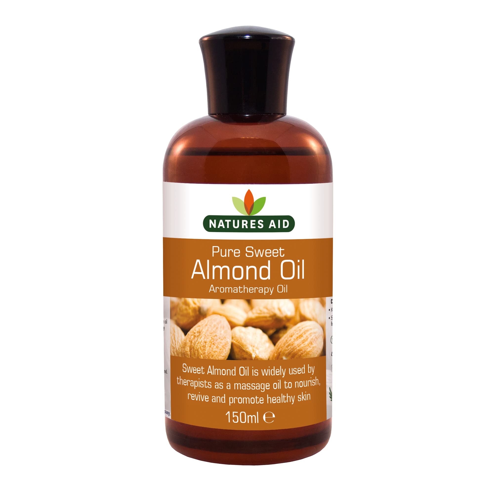 Natures Aid Sweet Almond Oil 150ml – 100% Pure Massage Aromatherapy Oil for Dry Sensitive or Irritated Skin – Vegan, Non-GMO, Gluten-Free – Hydrates, Soothes, Nourishes – Natural Skincare – Pack of 1