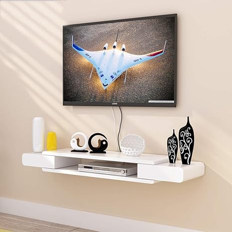 Amazon Com Flysxp Wall Shelf Tv Cabinet Tv Rack Set Top Box Shelf Tv Console Storage Unit Organization Frame Dvd Frame Cable Box White Floating Wall Mounted Tv Stand Size 110cm Home Kitchen
