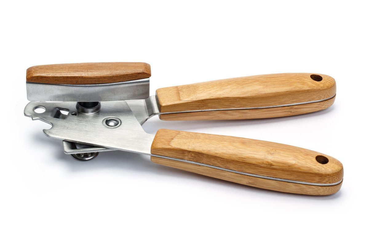 Manual Can Opener Stainless Steel with Bamboo Wooden Handle Kitchen