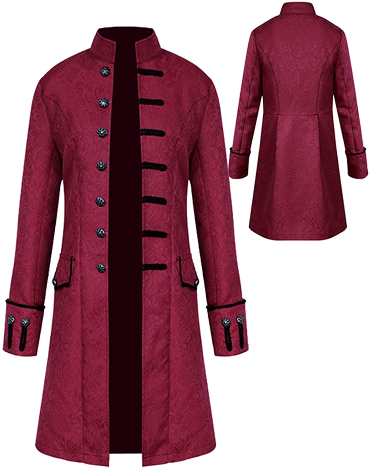 Sangdut Men's Medieval Steampunk Halloween Costumes, Gothic Frock Coat Victorian Court Uniform, Renaissance Bottom Vintage Adult Festival Tailcoat (Red, XXXL)