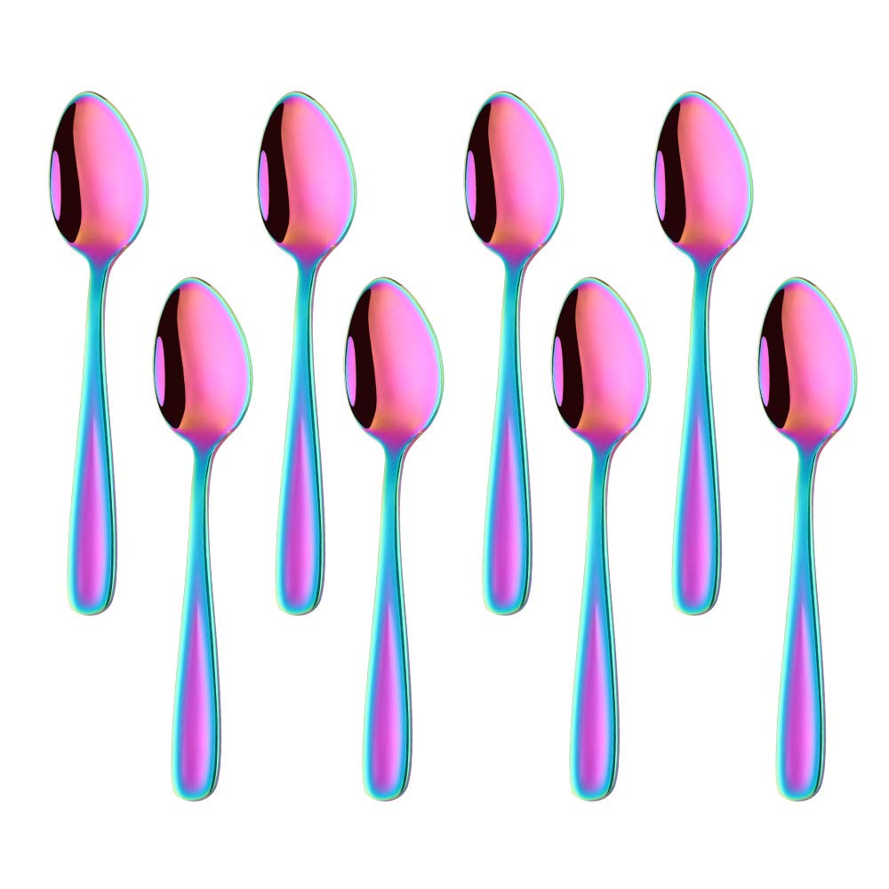 BISDARUN Teaspoons Espresso Spoons Iridescent Coloured 18/10 Stainless Steel Set of 8 Small Coffee Spoons Rainbow Dessert Spoons 13.5 CM/5.3 Inches