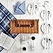 VonShef 4 Person Wicker Picnic Basket Hamper Set with Flatware, Plates and Wine Glasses includes Blue Checked Pattern Lining and Free Picnic Blanket