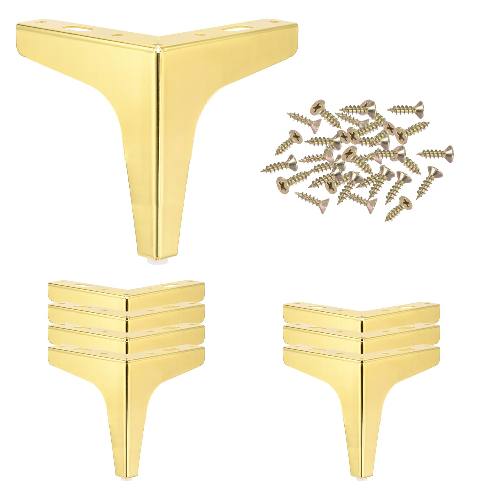 PATIKIL Metal Furniture Legs 5.12 Inch, 8 Pack Triangle Furniture Feet DIY Replacement Legs Modern Style for Cabinet Cupboard Table Couch Sofa Dresser, Golden