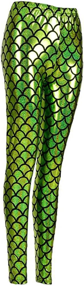 MHIM Fish Scale Mermaid Leggings Slim Fit Sports Yoga Gym Festival Green
