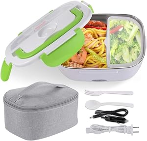 Yescom Electric Lunch Box 1.5L Portable Car Food Warmer Food Grade 304 Stainless Steel Container Lunch Heater Green