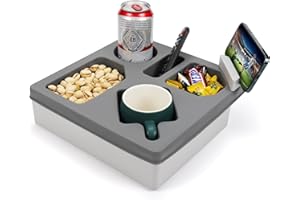 MEETI Couch Cup Holder Tray, Silicone Sofa Couch Caddy for Bed Car Seat Beach Organizer, Waterproof Cup Holder with Phone Stand for TV Remote, Snacks, Drinks, Cellphone (Grey)