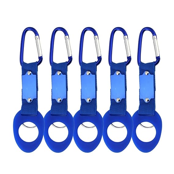 Blue 5 Pack Silicone Water Bottle Holder Hook W/ Key Ring Hanging
