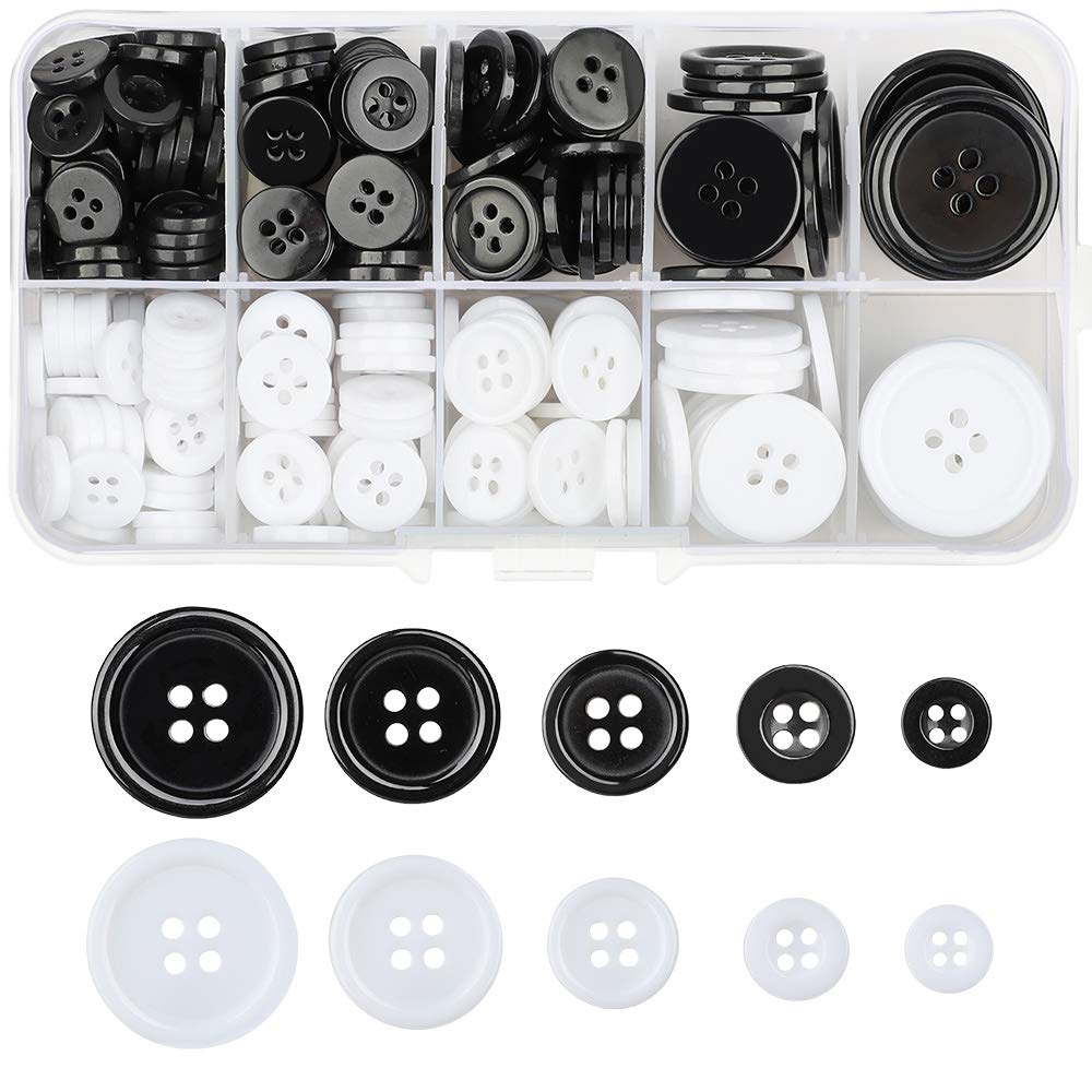 300PCS Bottons Four Eyes Resin Shirt Button Wide Edge Wide Edge Sewing Buttons Crafts & Sewing & Knitting （Black&White）