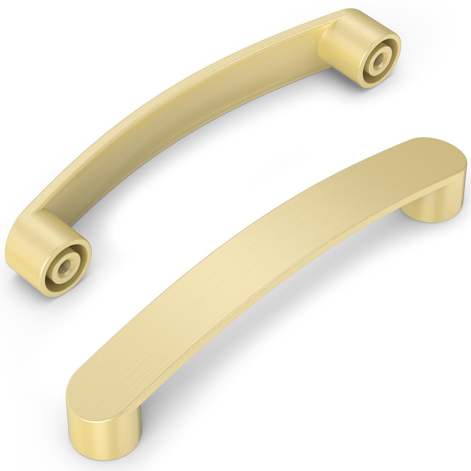 Furniware Pack of 10 Brass Cabinet Handles - Modern Kitchen and Bathroom Drawer Pulls, 128mm(5 Inch) Hole Center