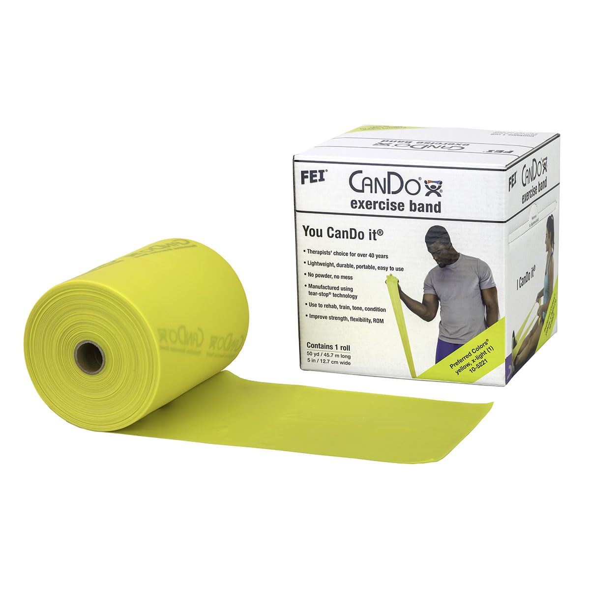 CanDo Resistance band / training band / gymnastics band - dispenser box, 45 m - yellow (very light) - alternative to dumbbells — image 1