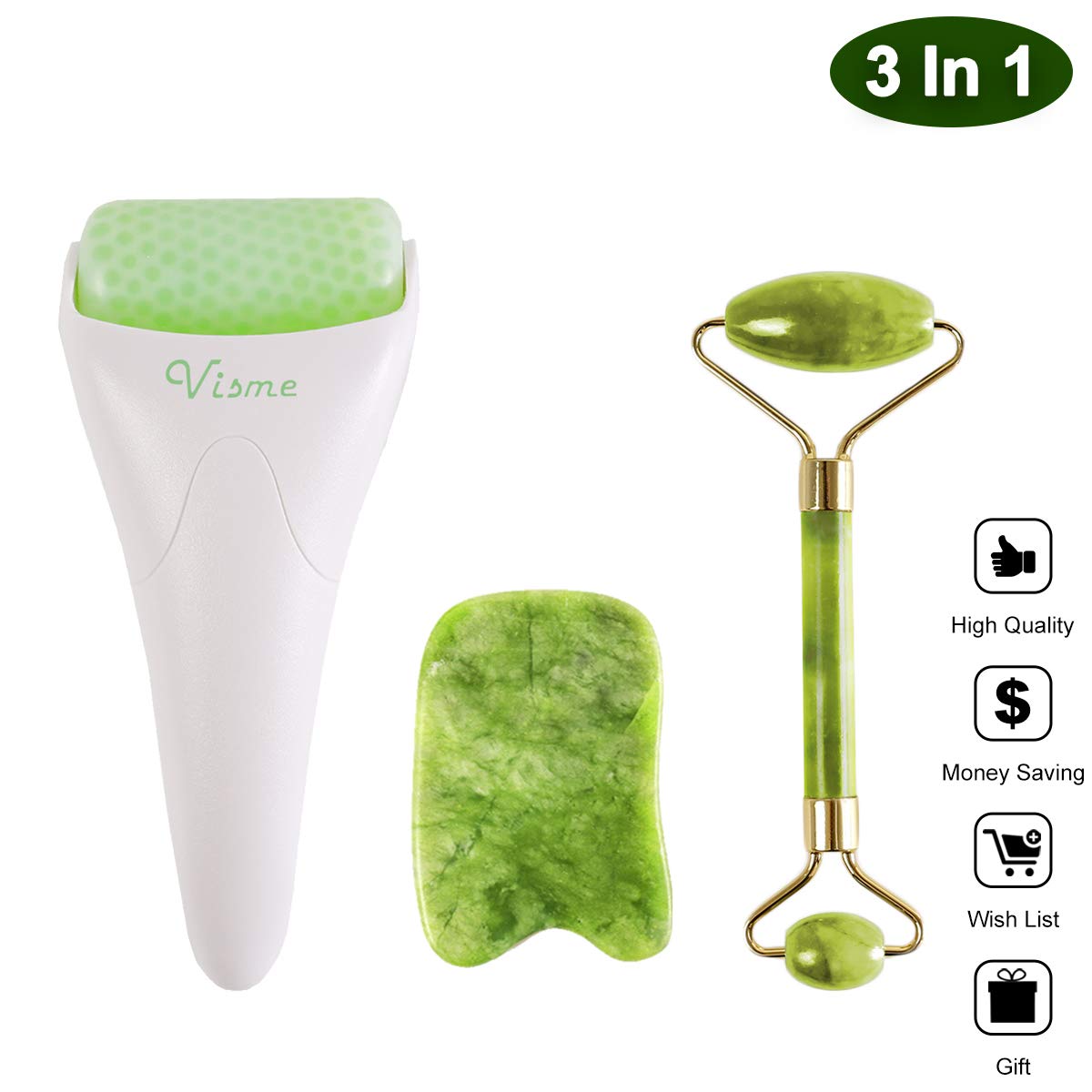 Face Ficial Jade Ice Roller – Natural 100% Real Jade Roller Anti Wrinkle Gua Sha Tool With Cooling Ice Roller for Face & Eye Puffiness Migraine Pain Relief Facial Massager Treatment Skin Care Products
