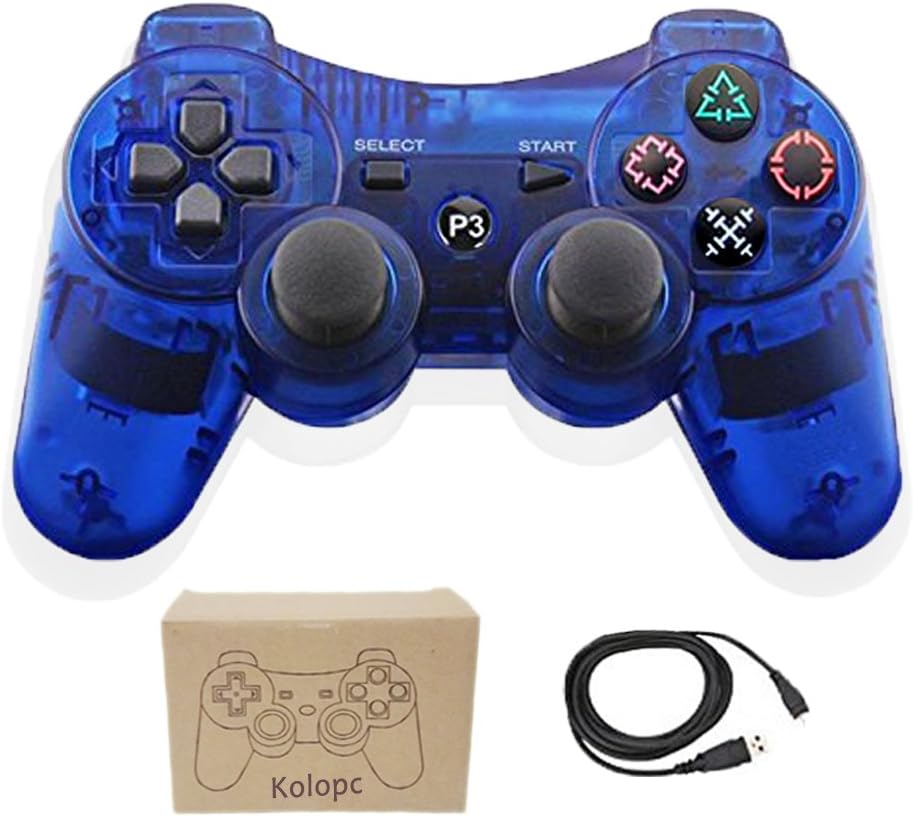Kolopc Wireless Bluetooth Controller For PS3 Double Shock - Bundled with USB charge cord โฆ (Clear Blue)