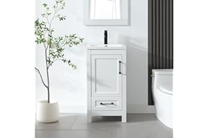 LUCKWIND 18" Bathroom Vanity with Sink Combo, Modern Bathroom Storage Painted Cabinet with Undercounter Ceramic Sink, Faucet and Drawers, White