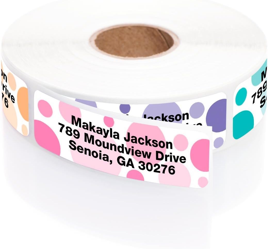 ARTISTIC DIRECTDots of Color Designer Rolled Personalized Name Address Labels with Elegant Dispenser