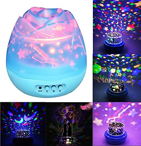 Multicolor Sky Moon Star Projector Light 360 Degree Rotation, Number-One LED Romantic Room Projection Lamp, Night Lighting Lamp, 4 Replaceable Films for Different Theme, Best for Baby and Kids Bedroom