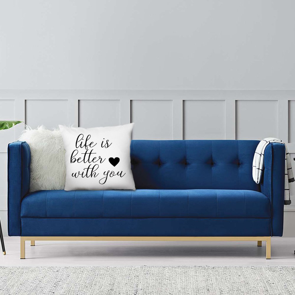 FabricMCC Throw Pillow Cover 18 Inch Quote Words Square Decorative Linen Cushion Cover Throw Pillowcase for Couch (life is better)
