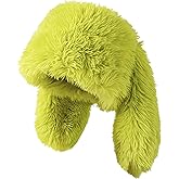 Fluffy Bunny Ear Beanie Y2K Faux Fur Hat with Long Ears Cute Warm Plush Hat