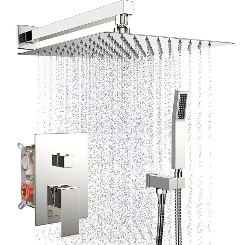 imiiHO Stainless Steel Bath Shower Faucet Set with Rainshower and Hand Shower, Chrome