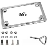 Motorcycle License Plate Frame | Slim Polished 304 Stainless Steel Metal Tag Holder Fits Standard 7 x 4 Plates for Harley Cruiser Touring Sport Bikes