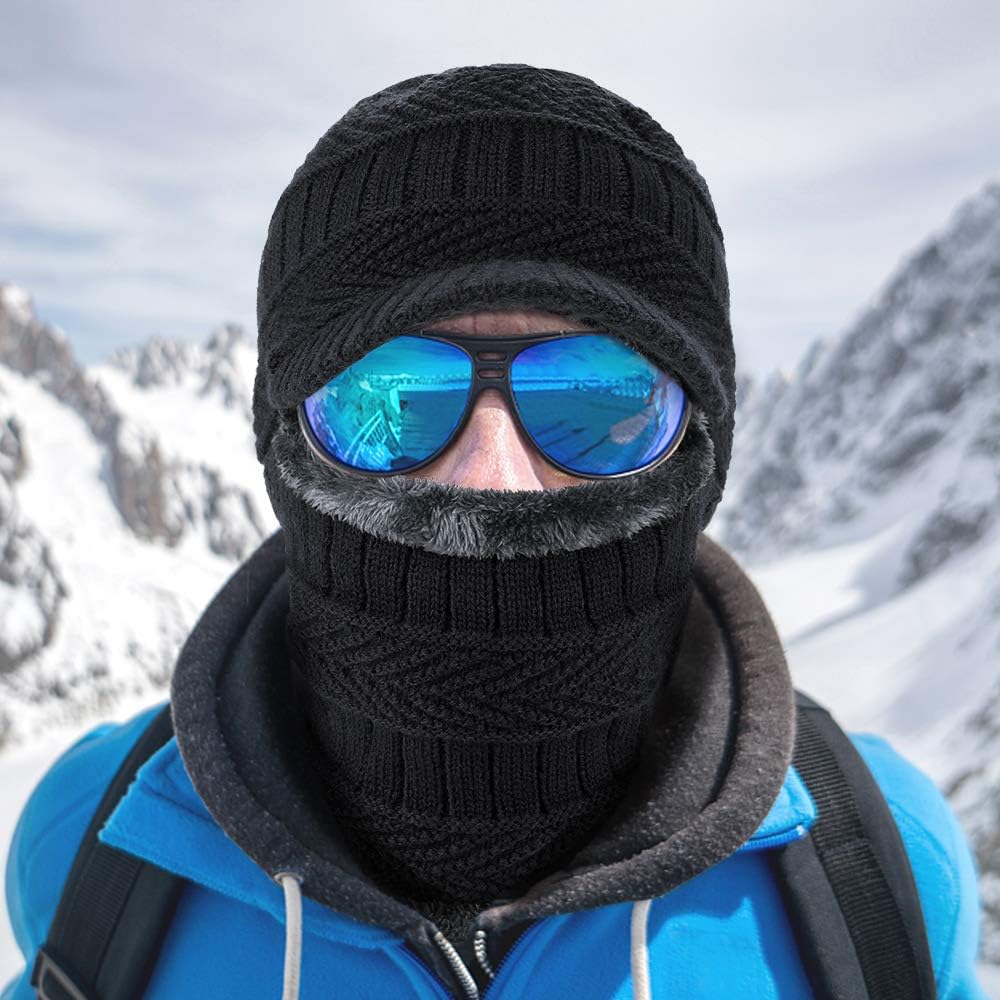 TAGVO Winter Unisex Knitted Balaclava Face Mask Cover Thick Warm Fleece Lining Beanies Hat Elastic Neck Warmer, Windproof Thermal Skiing Mask for Adults Outdoor Sports at  Women’s Clothing store
