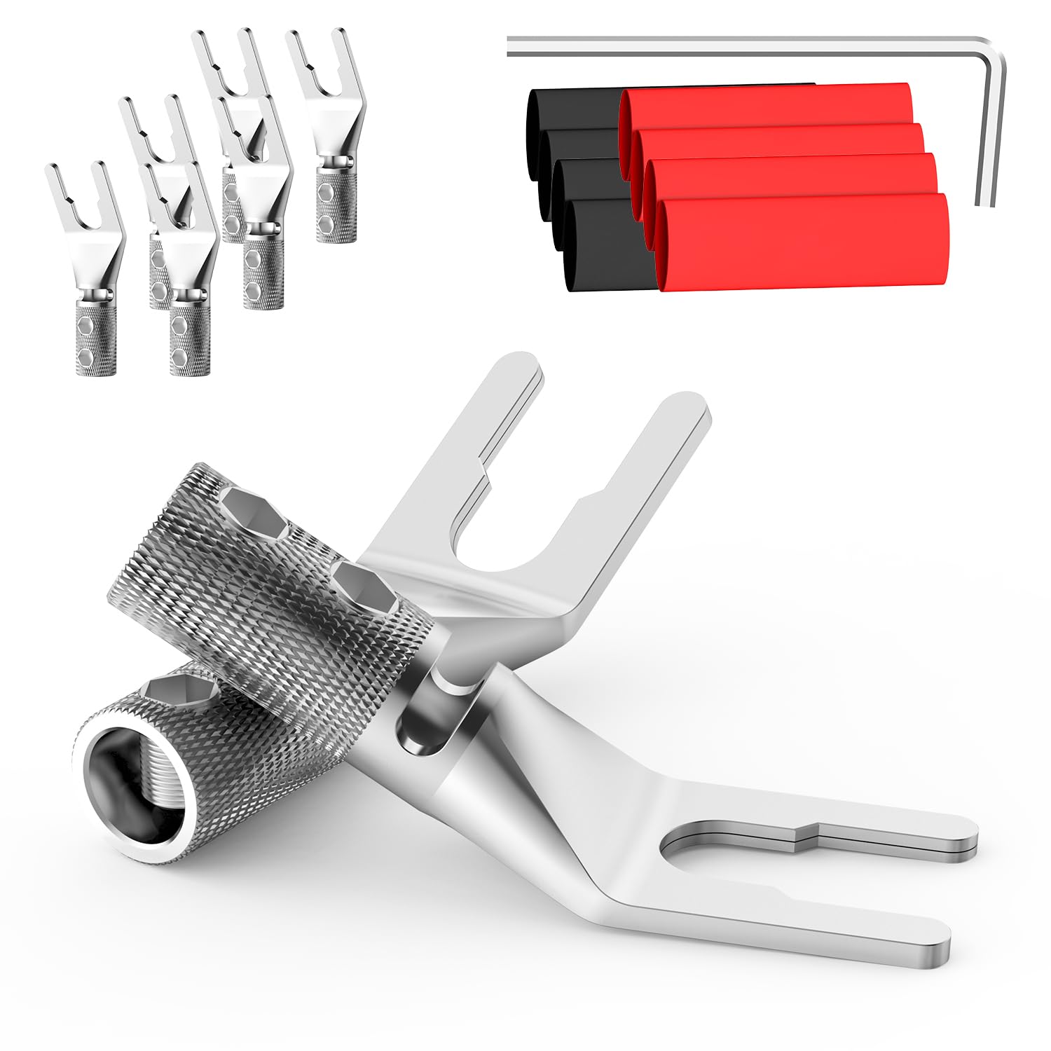 Tertullus 8 Pcs HiFi Speaker Spade Connectors Pure Copper Rhodium Plated Audio Terminal Connectors U Fork Y Plugs For Wire size up to 4.5mm