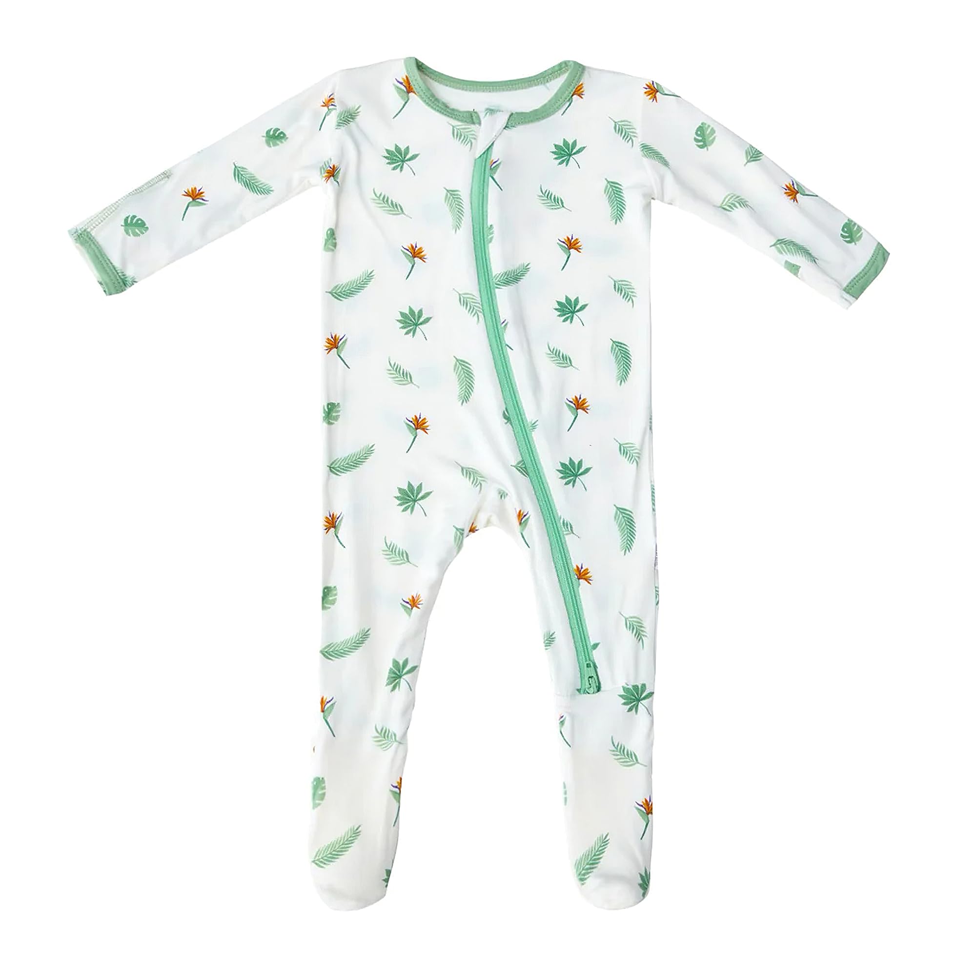 Bamboo Little Soft Baby Footie Pajamas, Baby Clothes, Newborn Sleepers, 95% Viscose and 5% Spandex, Bird of Paradise, 0-3 Months Image