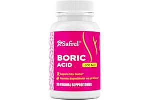 Safrel Boric Acid Vaginal Suppositories - 100% Pure Made in USA - Intimate Health Support, Vaginal Health and pH, Odor Control (30 Count (Pack of 1))