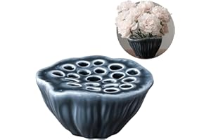 EGGONE Lotus Pod Flower Arrangement Vase, Ceramic Flower Frog Pot, Ikebana Stem Holder, Decorative Flower Frog Container, Floral Arrangement Bowl for Tea Table, Ceramic Flower Vase Kenzan (Dark Blue)