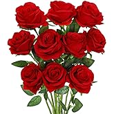 Luyue 10PCS Artificial Roses Flower with Stems Slik Fake Flowers Bouquet Realistic Long Stem Faux Rose for Valentines Day Wedding Home Decor