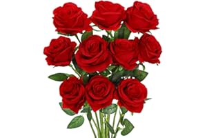 Luyue 10PCS Artificial Roses Flower with Stems Slik Fake Flowers Bouquet Realistic Long Stem Faux Rose for Valentines Day Wedding Home Decor