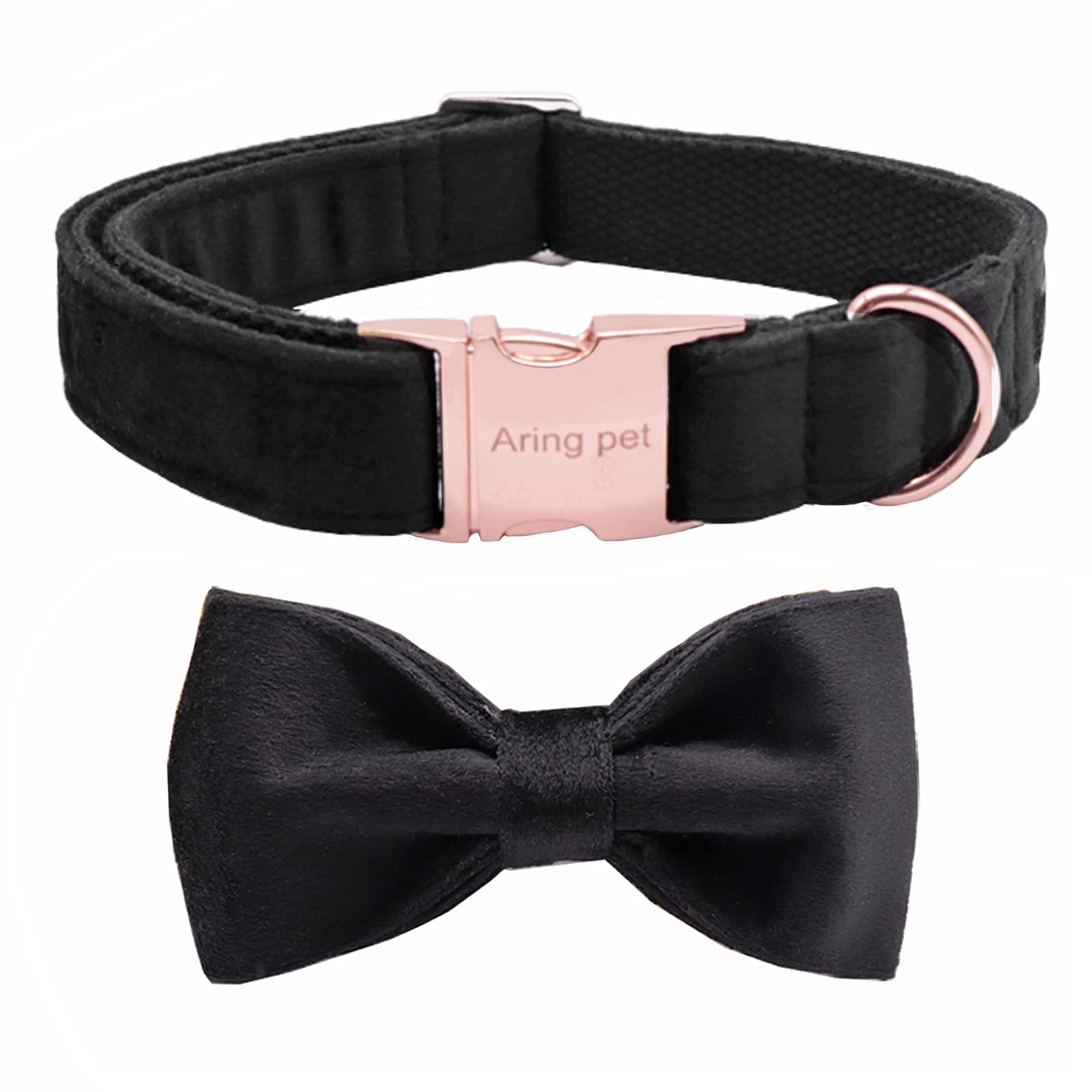 ARING PET Velvet Dog Collar-Black Velvet Bowtie Dog Collars, Soft&Comfortable Adjustable Velvet Collars Gifts with Bow for Small Medium Large and Girl Boy Dogs
