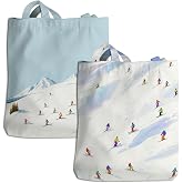 SDFBFVSA 2 Pcs Canvas Tote Bag With Zipper Pockets, Cute Tote Bag Aesthetic Reusable Grocery Bags Shopping Beach Shoulder Bag