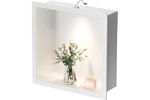 Qeke Stainless Steel Shower Niche 12" X 12", No Tile Needed Wall Niche with Non-Dimmable Led Downlight, Recessed Shower Shelf for Bathroom Storage, Over Mount Installation, Matte White