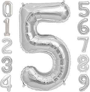 Tellpet Silver Number 5 Balloon, 40 Inch