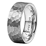 TUTISS 8mm Hammered Tungsten Carbide Rings for Men