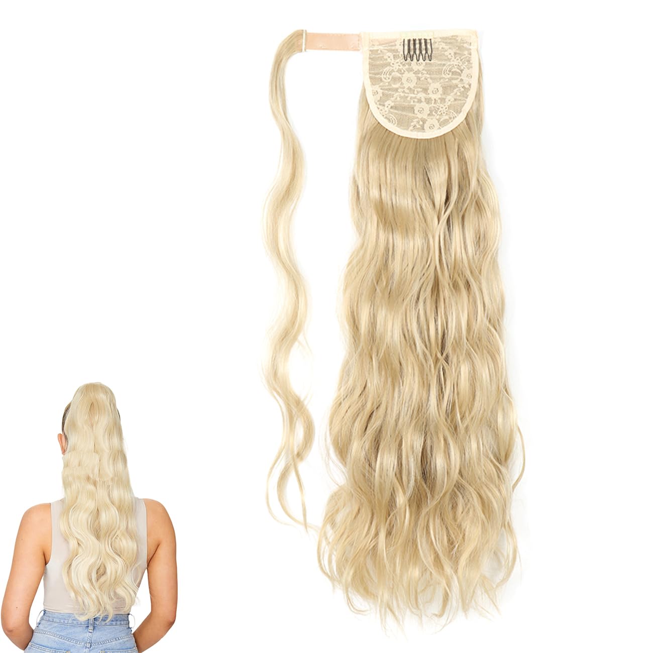 prinfantasy Long Ponytail Extension Wavy Wrap Around Hair Extensions Pony Tail Soft Synthetic Hairpiece for Women, MW138