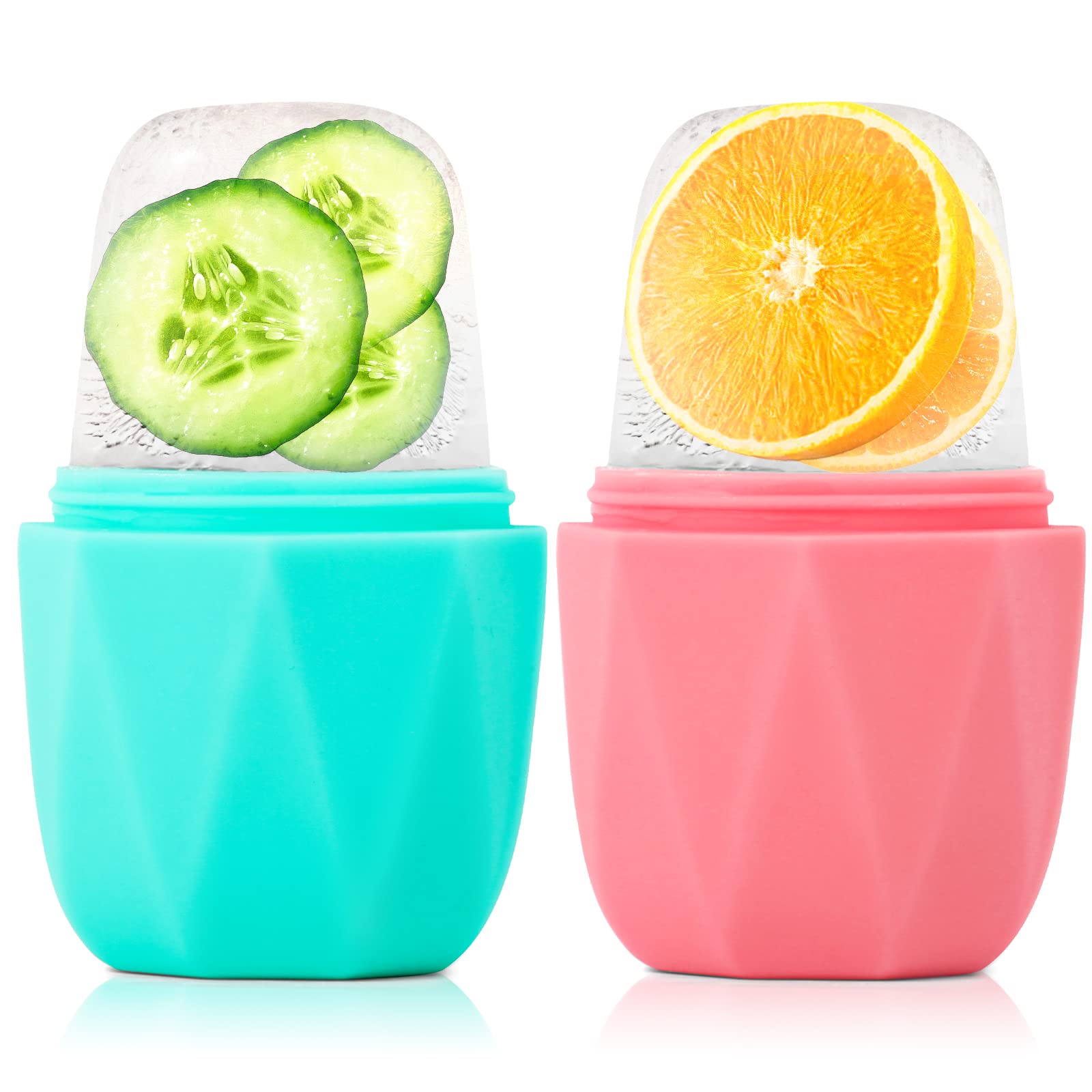 Photo 1 of 2Pack Ice Roller for Face, Qewro Silicone for Tone skin, Reusable Eye Puffiness Relief, Ice Roller Mold for Neck, Facial Roller to Remove Fine Lines Pores Anti Wrinkles (Pink and Green)