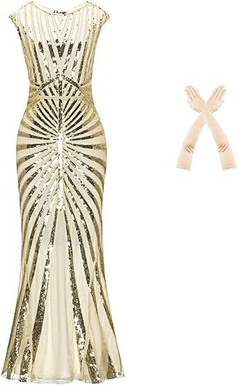 Amazon.com: Formal Evening Dress 1920s Party Sequin Mermaid Cocktail Long Flapper Gown with Long 